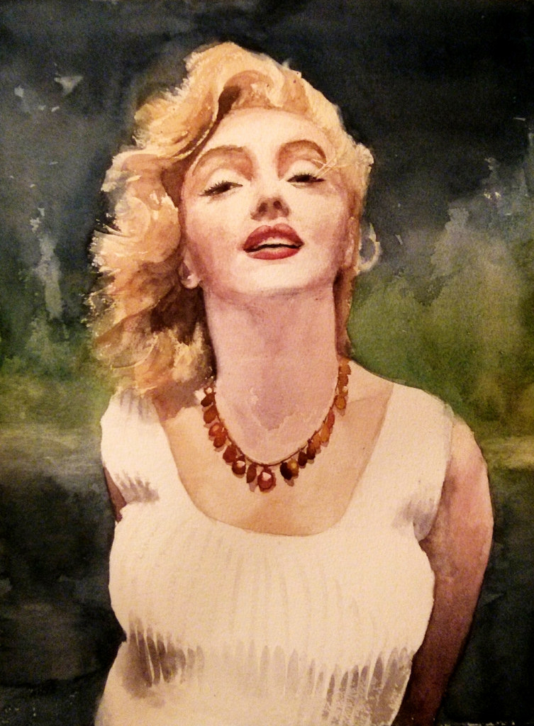 753x1024 Marilyn Monroe Watercolor Portrait On Arches 640gsm Paper - Celebrity Watercolor Portraits