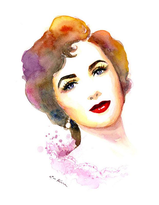 620x803 Celebrity Watercolor Paintings 25 Liz Taylor Artsy Fartsy - Celebrity Watercolor Portraits