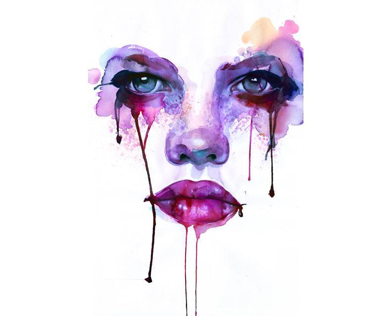 792x637 Intense Watercolor Painting Blood Tears Female Face Feminine - Celebrity Watercolor Portraits