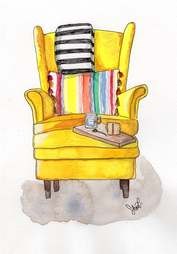 570x818 Print Watercolor Yellow Chair Illustration Modern Decor Etsy - Chair Watercolor