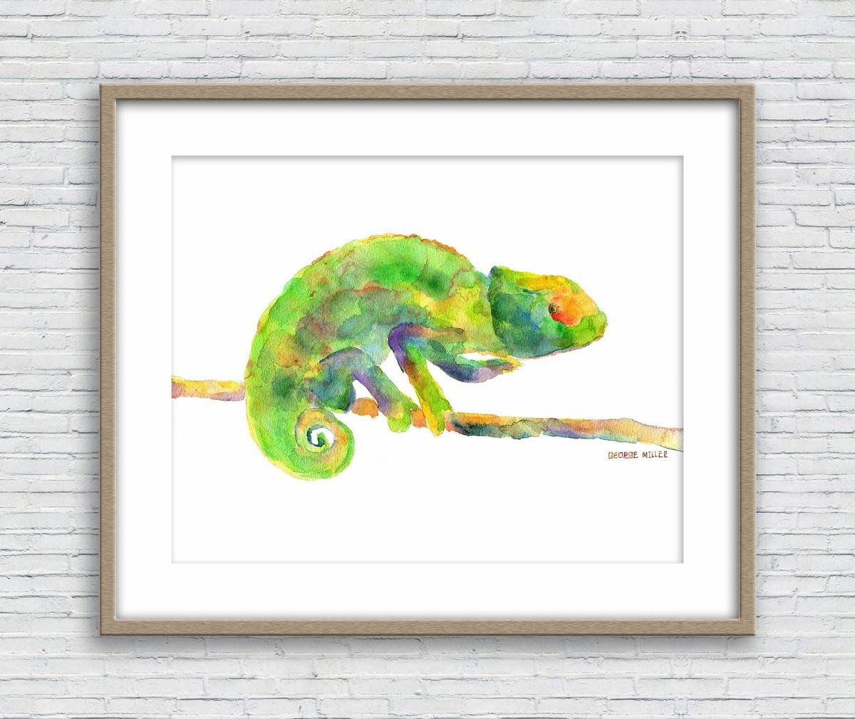 1200x1010 Print Art, Chameleon Watercolor Print, Wall Decor Dorm, Abstract - Chameleon Watercolor