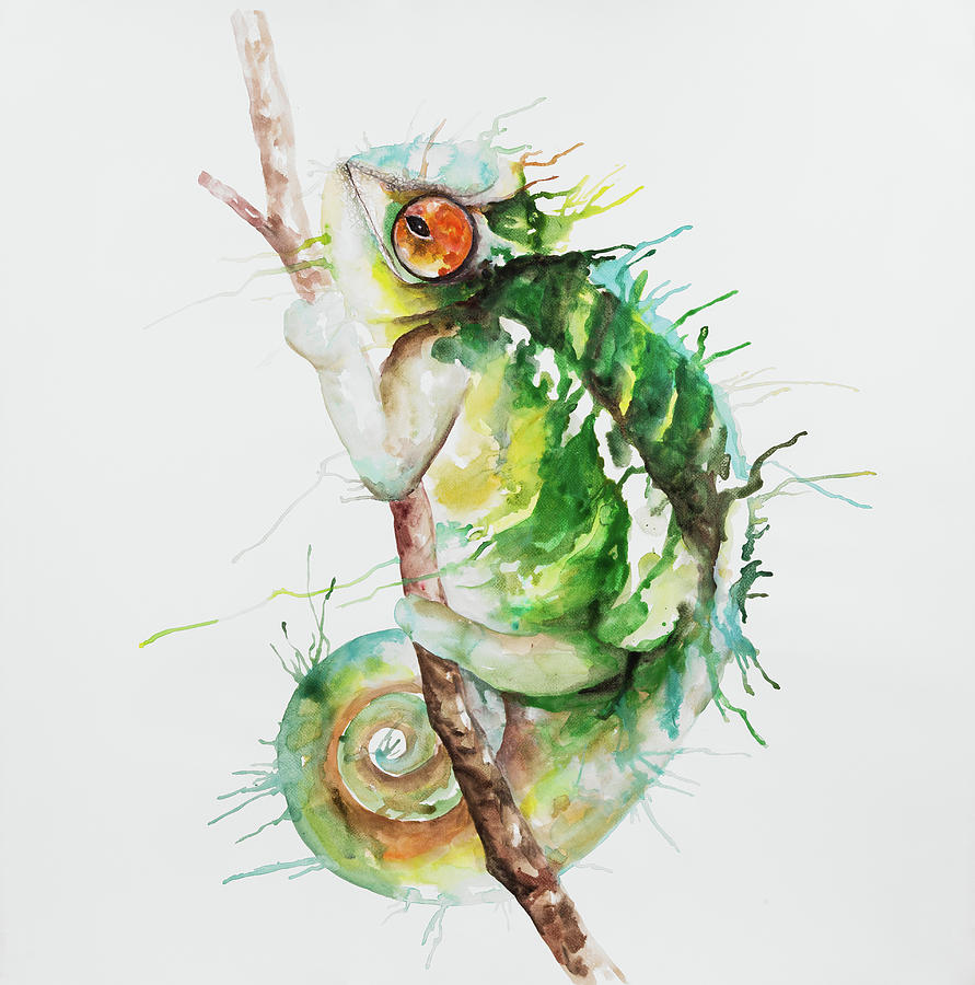 891x900 Watercolor Chameleon Painting By Atelier B Art Studio - Chameleon Watercolor