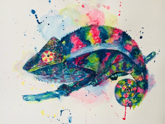 Chameleon Watercolor at PaintingValley.com | Explore collection of ...