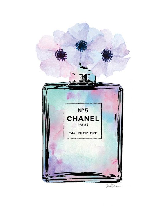 570x713 Chanel Watercolor Bottle With Poppies Mint Pink By Hellomrmoon - Chanel Watercolor