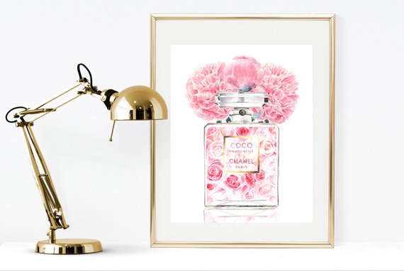 570x382 Chanel Watercolor Perfume Print Printable Chanel Print Pink Etsy - Chanel Watercolor