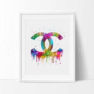 300x300 Coco Chanel Monogram Fashion Watercolor Art Print Wall Decor Not - Chanel Watercolor