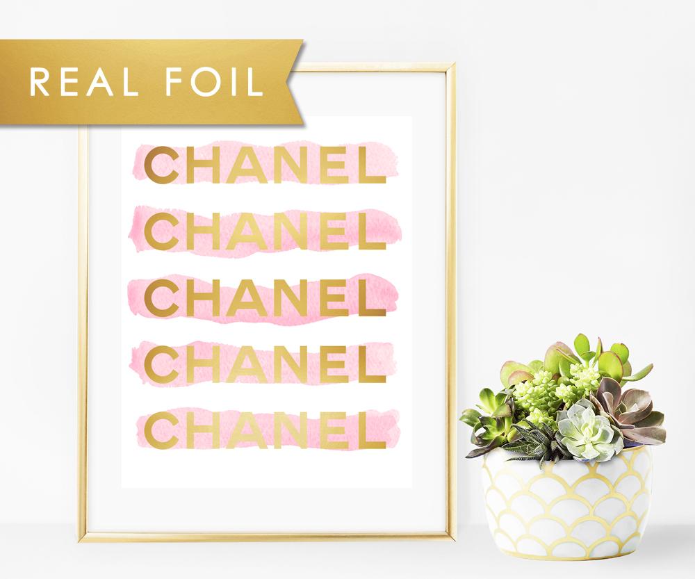 1000x833 Pink Watercolor Stripes With Gold Foil Chanel Details On Crisp - Chanel Watercolor