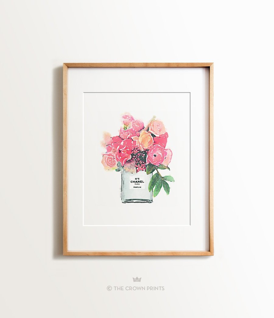 900x1046 Watercolor Chanel Floral Bouquet Print - Chanel Watercolor