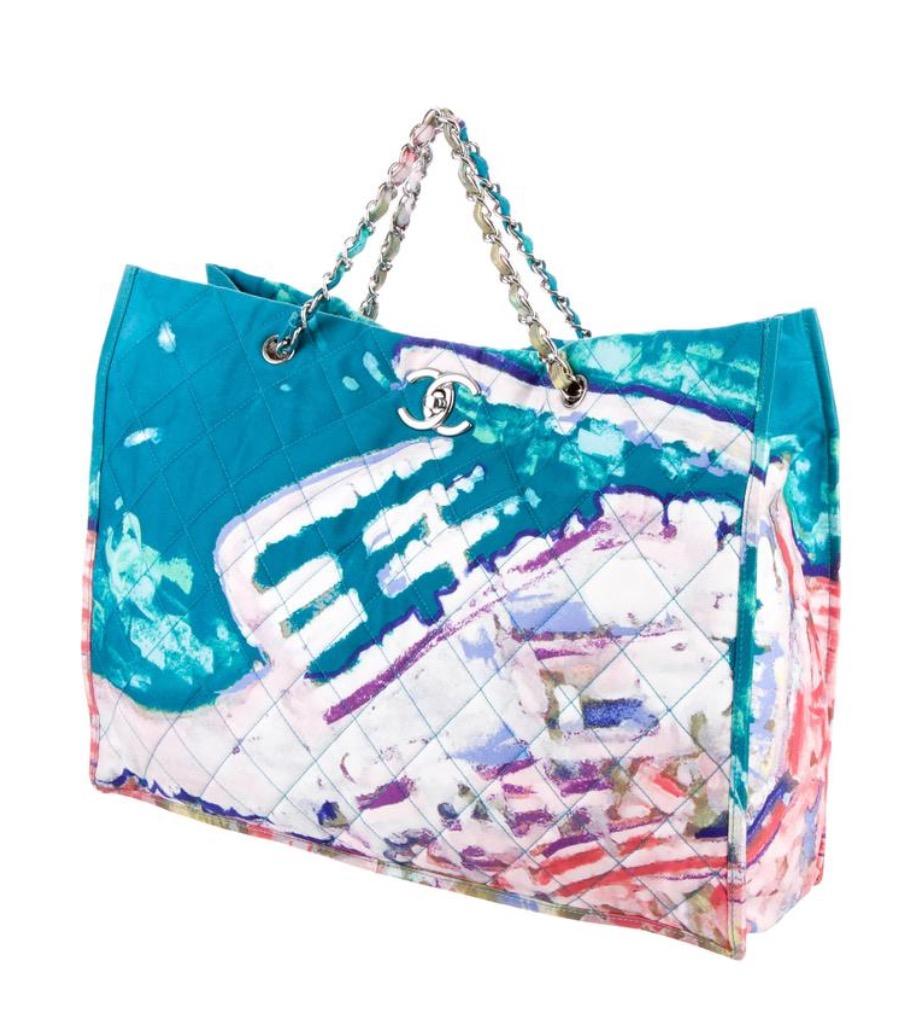 924x1014 Chanel Graffiti Watercolor Limited Edition Summer Tote Turquoise - Chanel Watercolor Bag