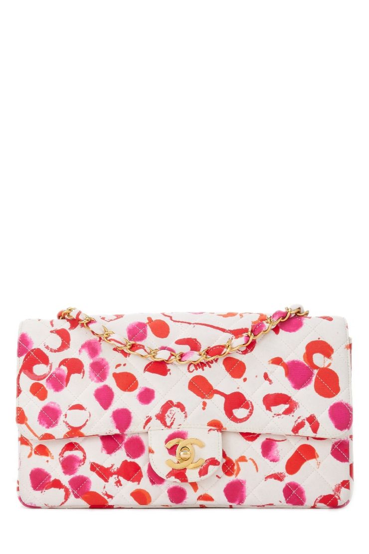 740x1110 Chanel Pink Amp White Watercolor Cotton Classic Double Flap Medium - Chanel Watercolor Bag