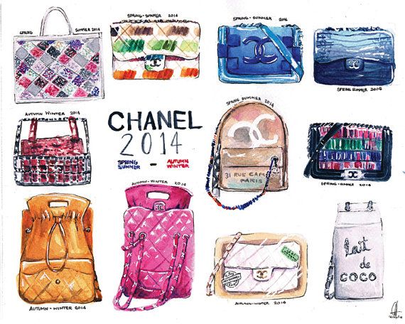 570x456 Chanel Bags 2014 8 X 10 Watercolor Illustration Art De La Mode - Chanel Watercolor Bag