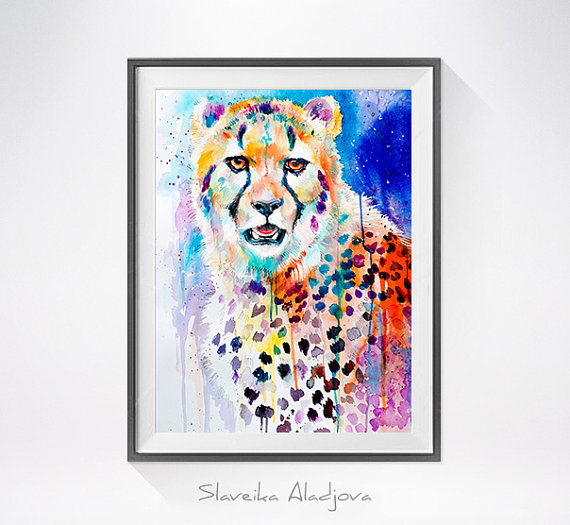 570x525 Cheetah Watercolor Painting Print - Cheetah Watercolor