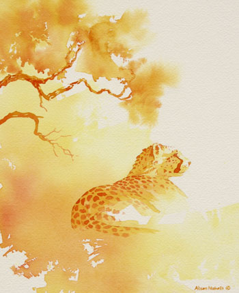 350x429 Noon Cheetah Watercolor An Artist In Africa - Cheetah Watercolor