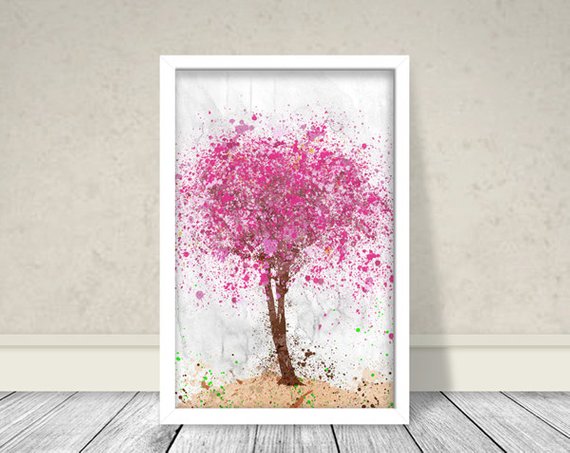 570x453 Cherry Blossom Tree Watercolor Tree Watercolor Cherry - Cherry Blossom Tree Watercolor