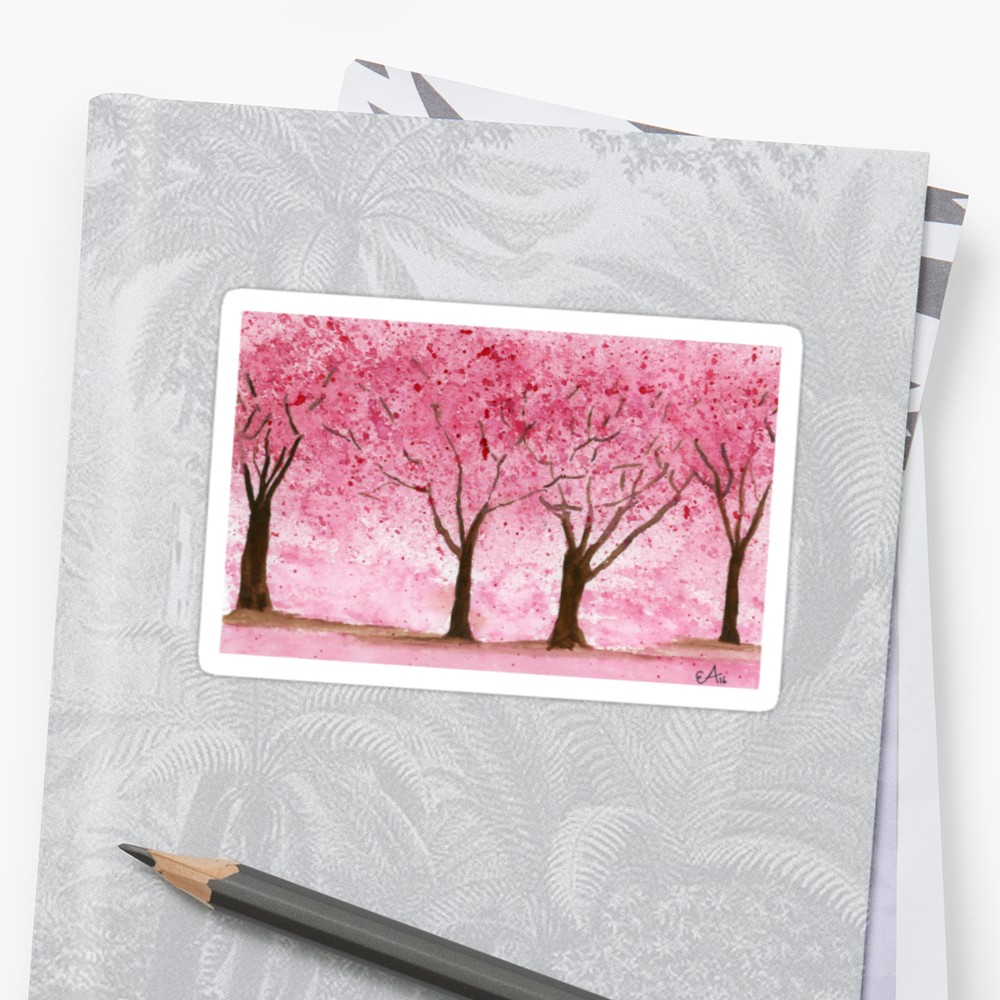 1000x1000 Cherry Trees. Watercolor Painting Art Print Fine Art Print From - Cherry Blossom Tree Watercolor