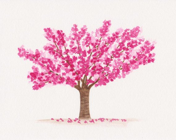 570x456 Cherry Blossom Tree Watercolor Painting Spring Wall Art Etsy - Cherry Blossom Tree Watercolor