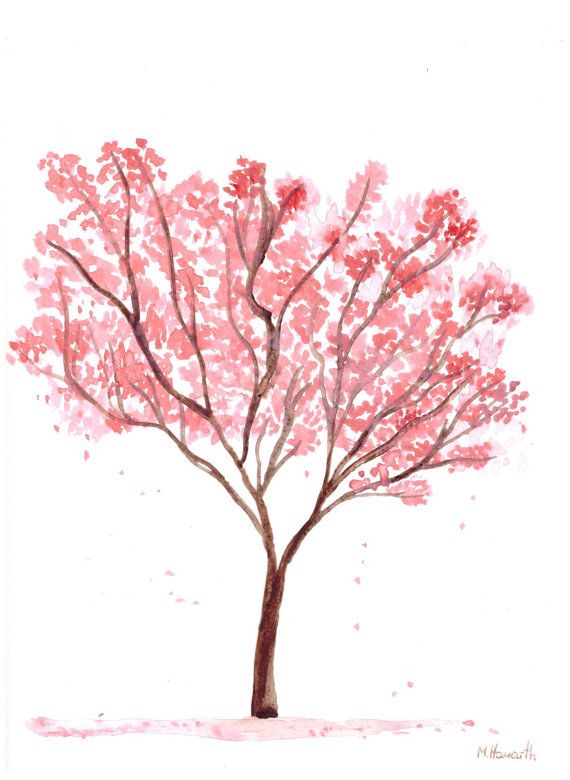 570x780 Pink Tree Watercolour Painting, Pink Flowers Art, Original - Cherry Blossom Tree Watercolor