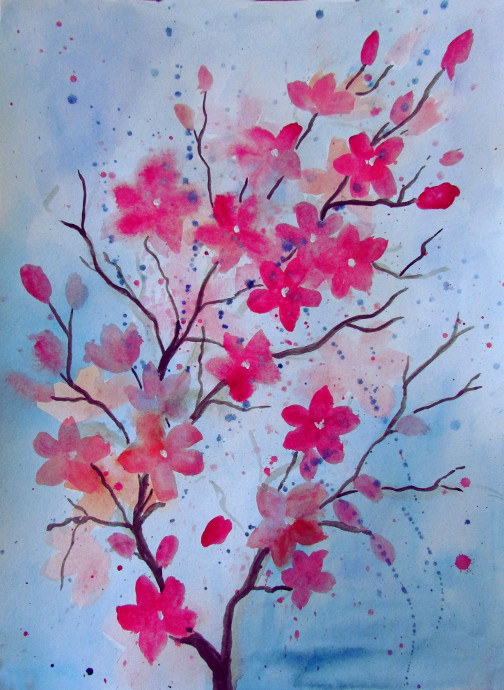 504x690 Cherry Blossom Watercolor Painting - Cherry Blossom Watercolor