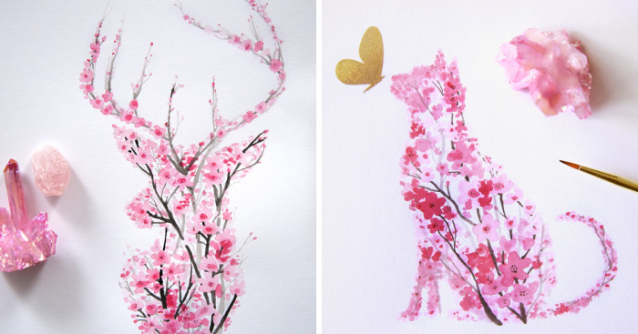 700x367 I Watercolor Cherry Blossom Animals Bored Panda - Cherry Blossom Watercolor