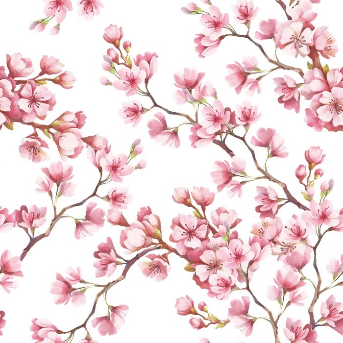 700x700 Seamless Pattern With Cherry Blossoms. Watercolor Illustration - Cherry Blossom Watercolor