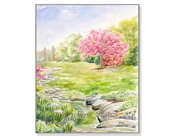 570x456 Cherry Tree Painting Cherry Tree Watercolor Landscape Etsy - Cherry Tree Watercolor