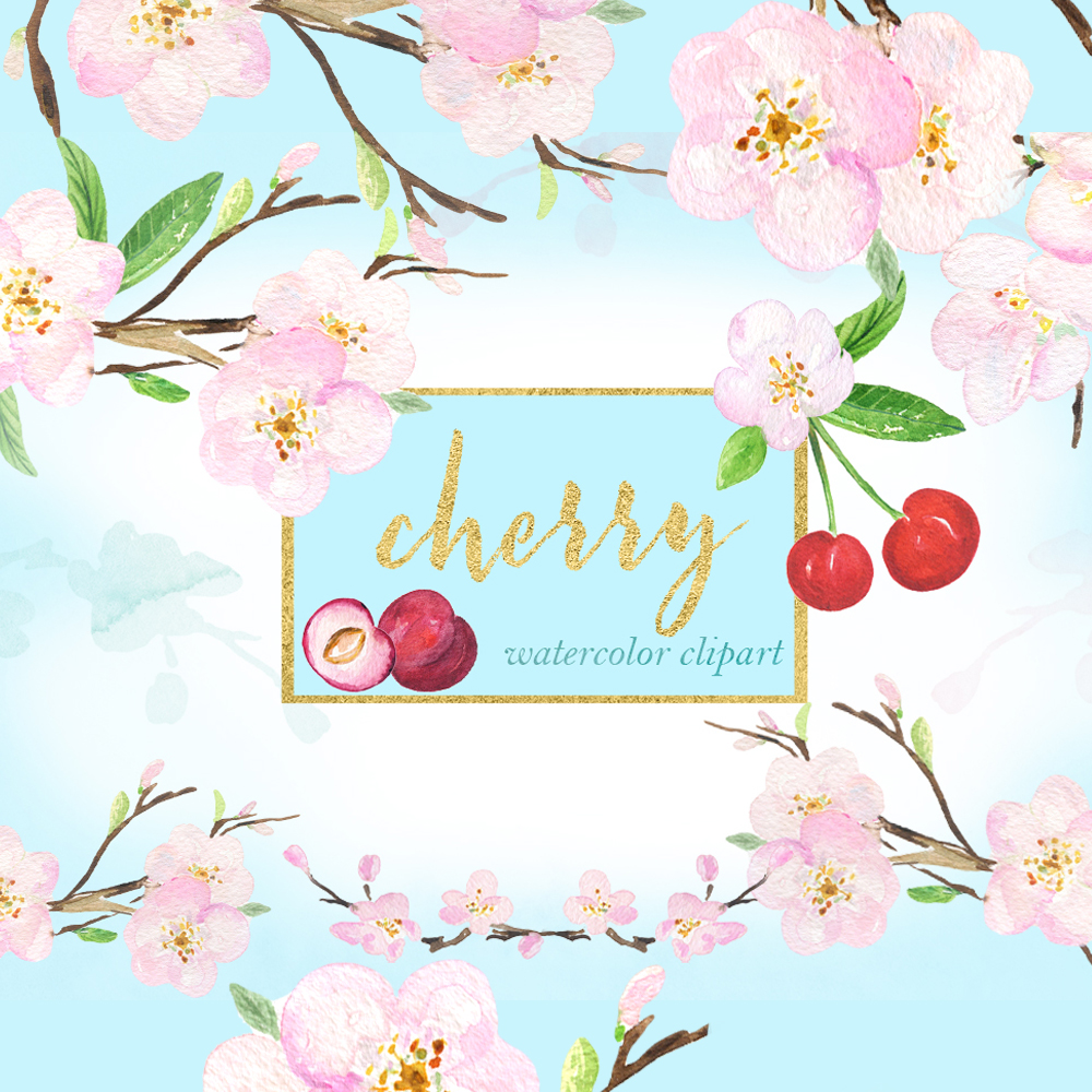 1000x1000 Cherry Watercolor Clipart Hey Blogger - Cherry Watercolor