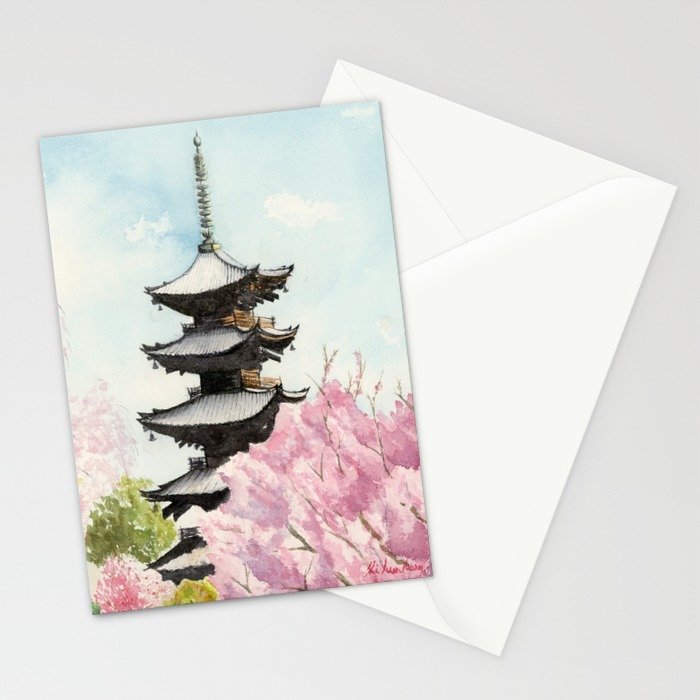 700x700 Japanese Temple Watercolor Painting Print By Suisai Genki , To Ji - Cherry Watercolor