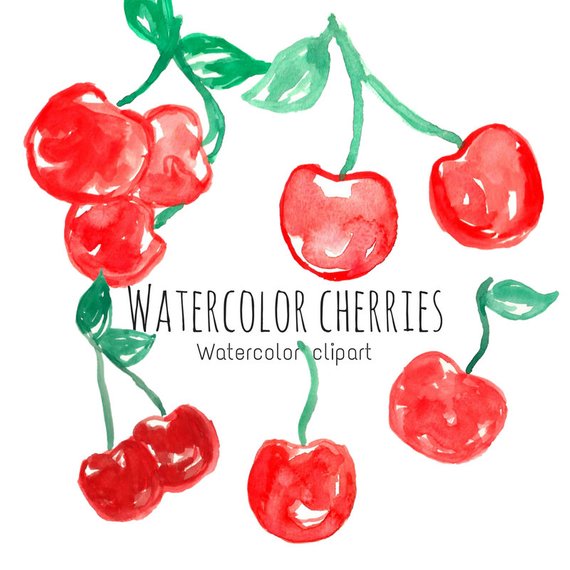 570x570 Watercolor Cherry Clip Art Watercolor Art Watercolor Fruit Etsy - Cherry Watercolor