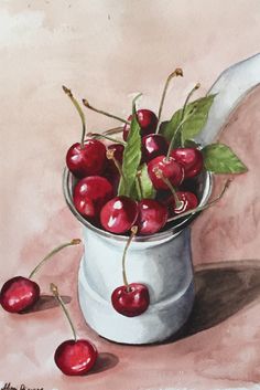 236x353 Cherries On Lace 6.5 X 6.5 ~ Watercolor On Panel ~ Varnished - Cherry Watercolor