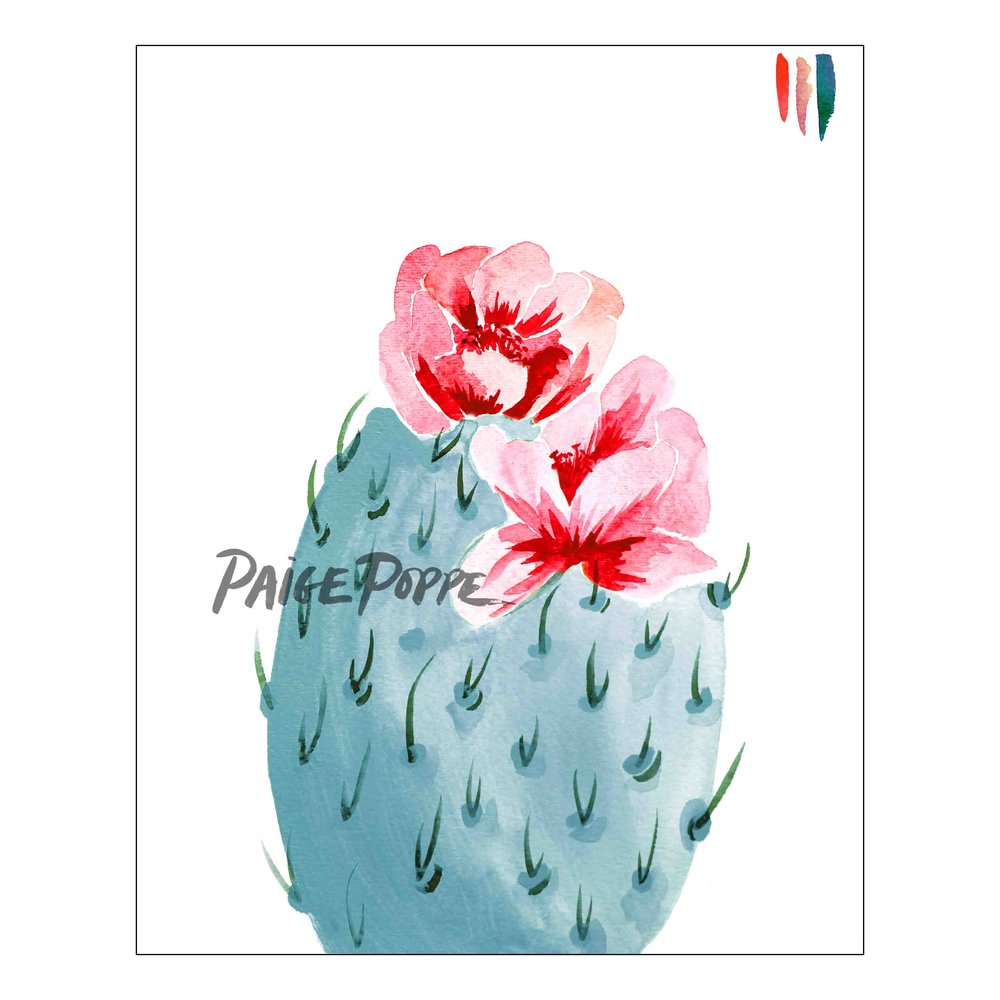 1000x1000 Cherry Bloom Prickly Pear Watercolor Print Paige Poppe - Cherry Watercolor