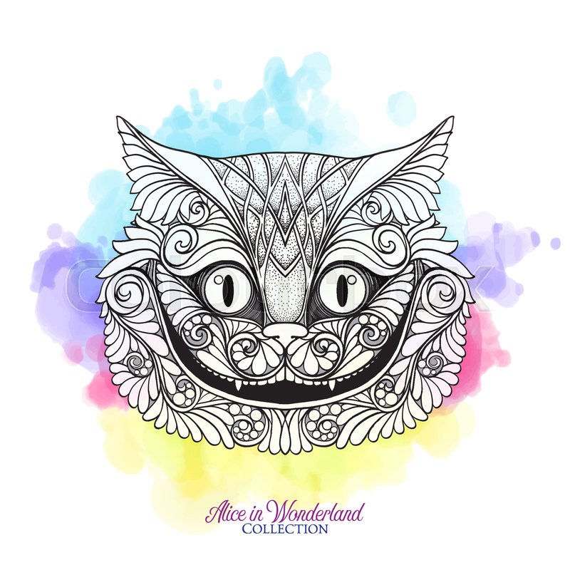 800x800 The Head Of The Cheshire Cat From The Fairy Tale With A Decorative - Cheshire Cat Watercolor