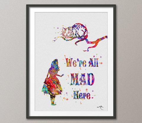 480x416 Alice In Wonderland And Cheshire Cat Quote Watercolor Print - Cheshire Cat Watercolor