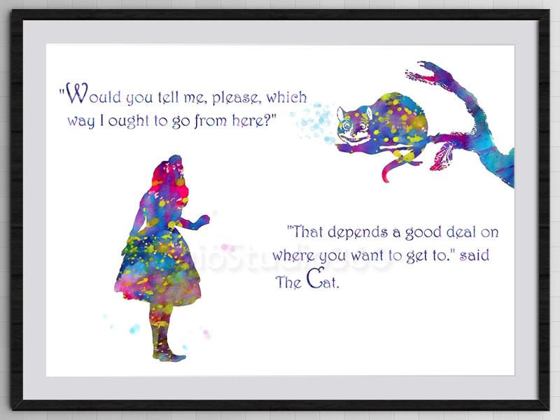 800x600 Alice In Wonderland And Cheshire Cat Watercolor Print Archival - Cheshire Cat Watercolor