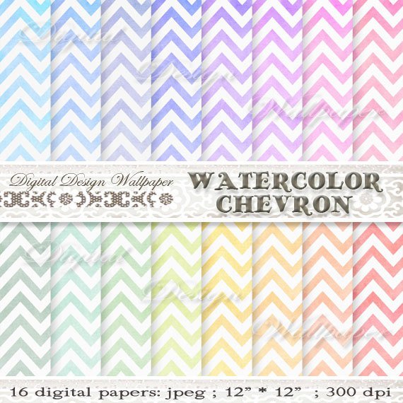 570x570 Watercolor Chevron Digital Paperwatercolor Chevron Etsy - Chevron Watercolor