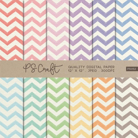 570x570 Chevron Watercolor Digital Papers Watercolor Zigzag Etsy - Chevron Watercolor