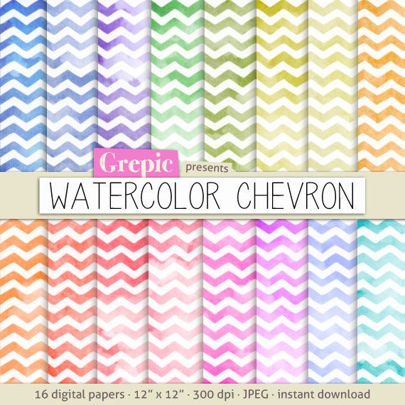 570x570 Chevron Digital Paper Watercolor Chevron Backgrounds With A - Chevron Watercolor