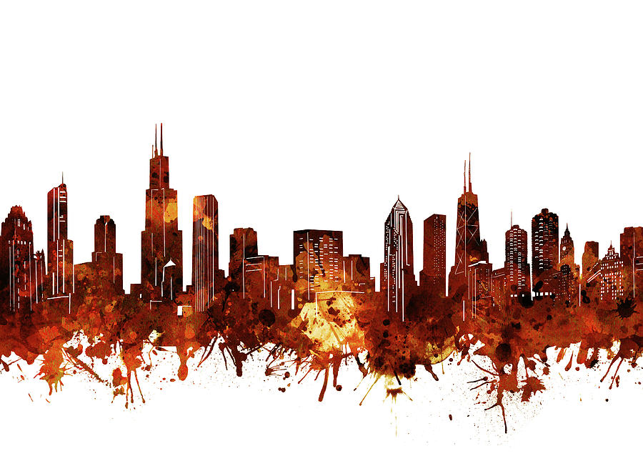 900x666 Chicago Skyline Watercolor 6 Digital Art By Bekim Art - Chicago Skyline Watercolor