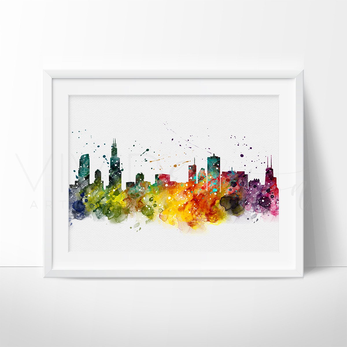1200x1200 Chicago Skyline Watercolor Art Print Wall Decor - Chicago Skyline Watercolor