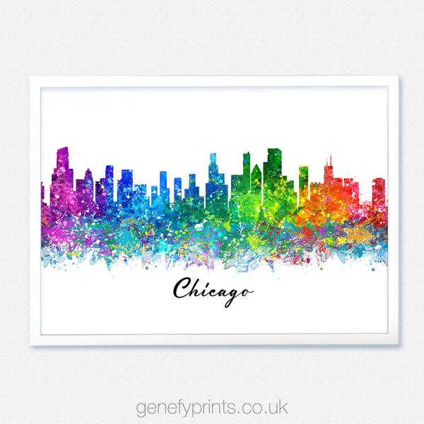 600x600 Chicago Skyline Watercolor Print - Chicago Skyline Watercolor