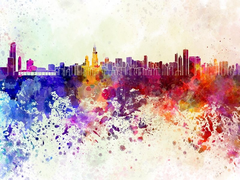 800x600 Chicago Skyline In Watercolor Background Stock Photo Colourbox - Chicago Skyline Watercolor