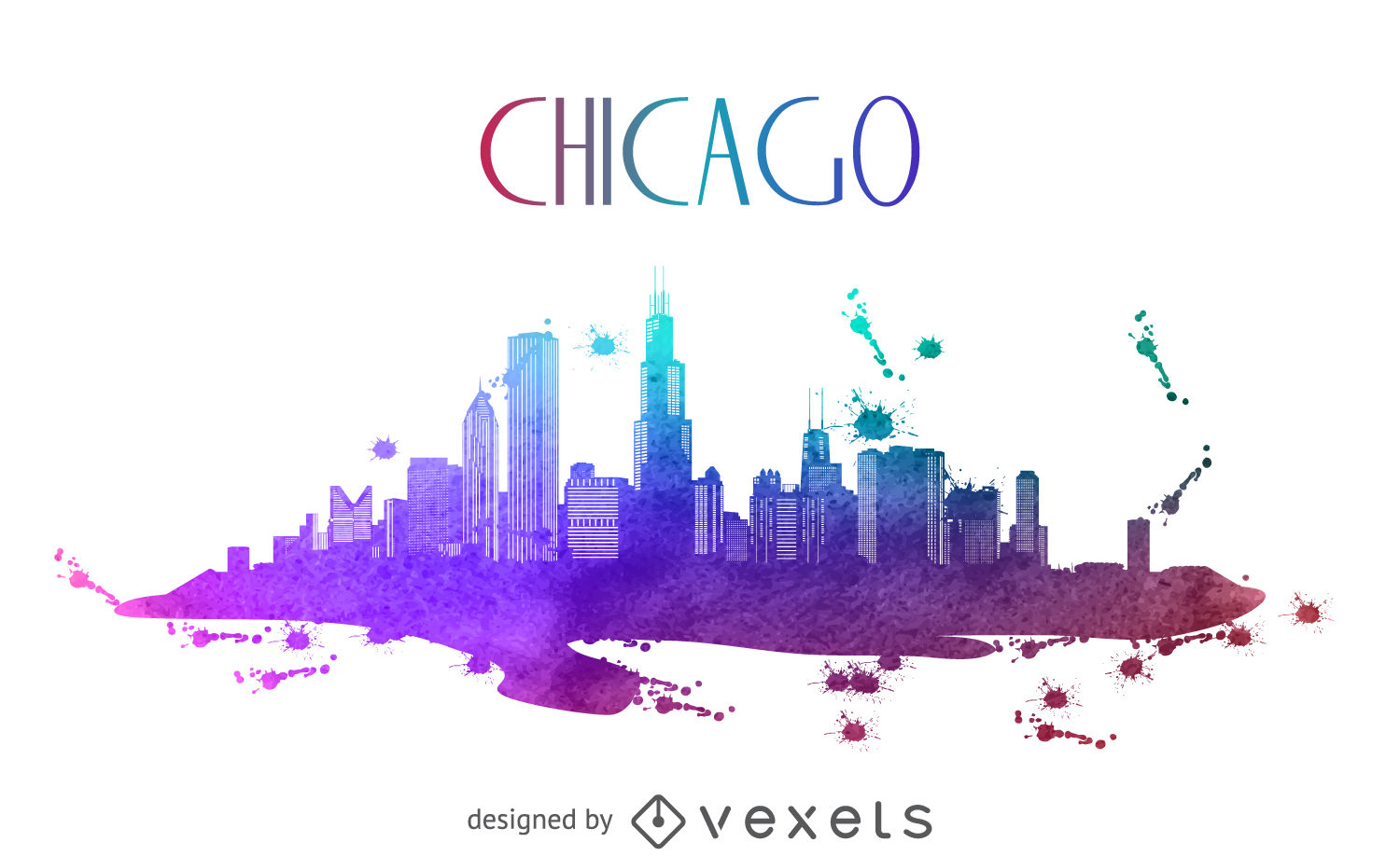1500x918 Chicago Watercolor Skyline Silhouette - Chicago Skyline Watercolor