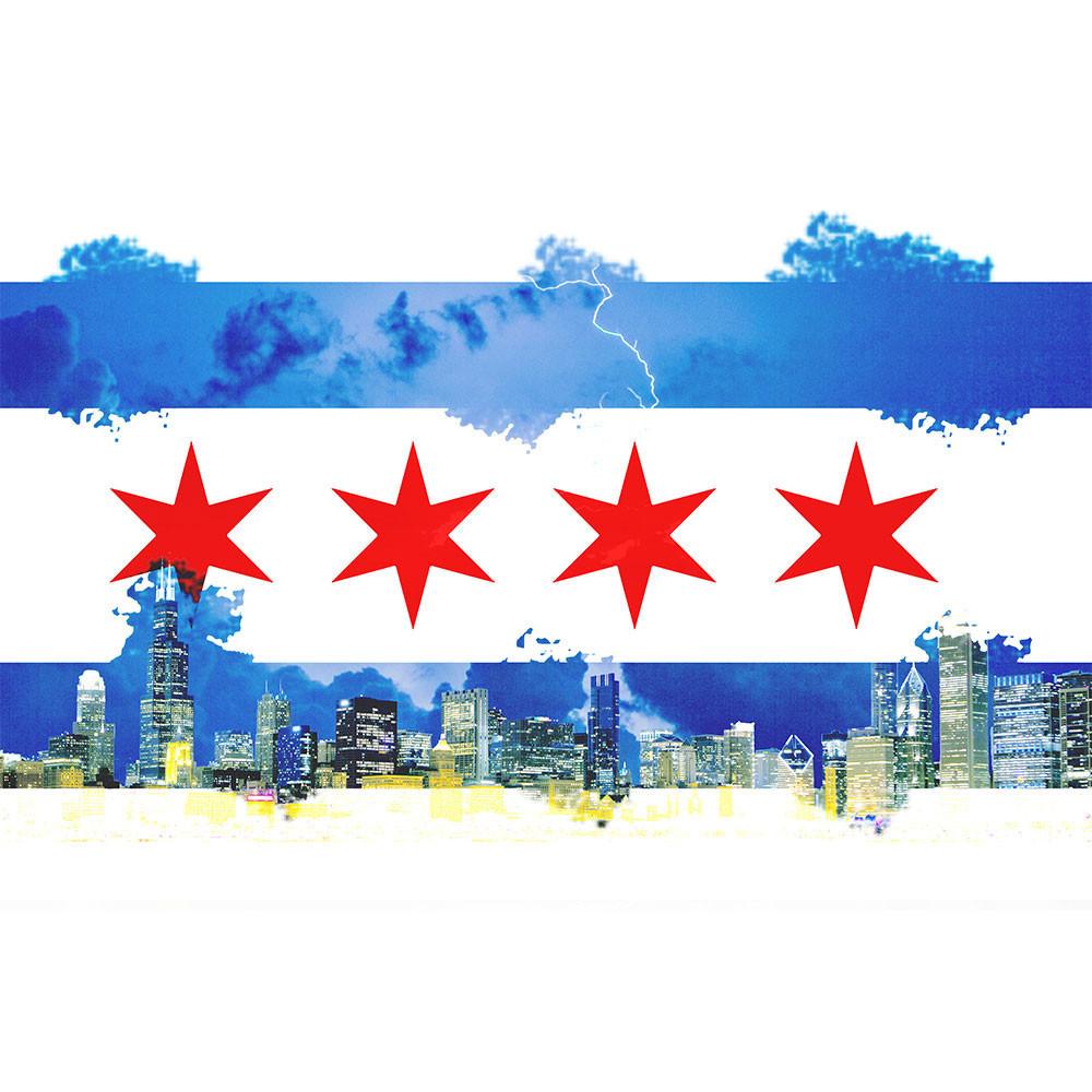 1000x1000 Watercolor Chicago Flag Skyline Wall Graphic - Chicago Skyline Watercolor