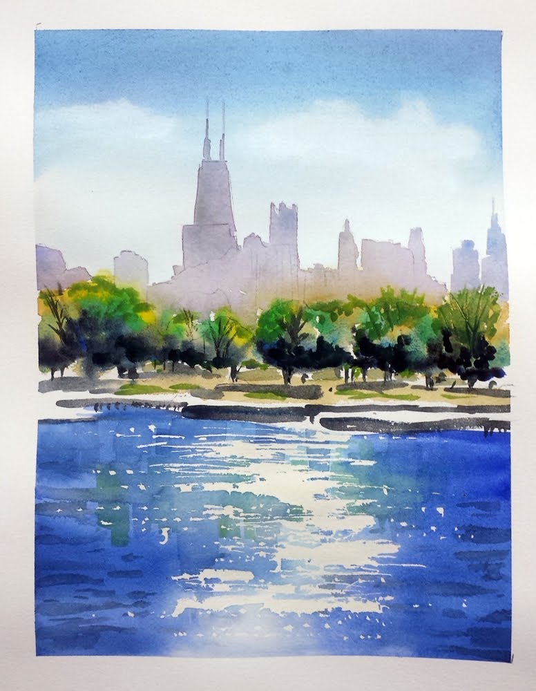 776x1000 Watercolor Demo Of Chicago Skyline - Chicago Skyline Watercolor