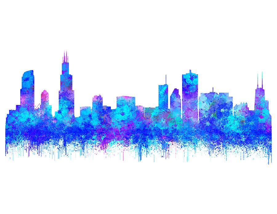 900x695 Watercolour Splashes And Dripping Effect Chicago Skyline Painting - Chicago Skyline Watercolor