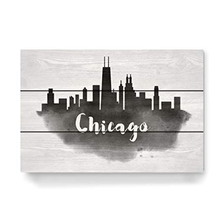 450x450 Artboxone Wooden Wall Art Chicago Skyline By Artist Travel - Chicago Skyline Watercolor