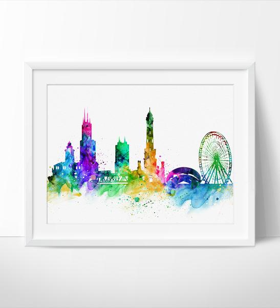 547x600 Chicago Skyline, Chicago Cityscape, Chicago Print, Watercolor Art - Chicago Skyline Watercolor