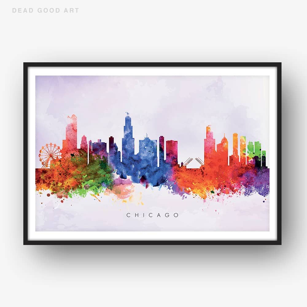 1000x1000 Chicago Skyline, Purple Wash Watercolor Print Dead Good Art - Chicago Skyline Watercolor