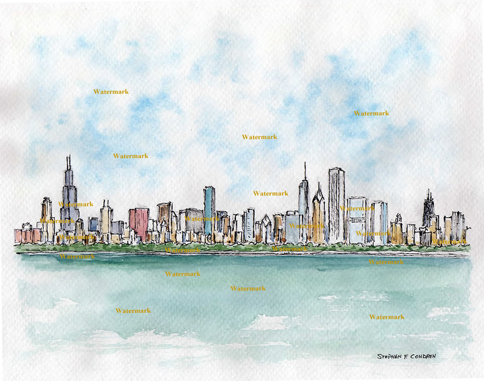 975x768 Chicago Skyline Watercolor - Chicago Watercolor