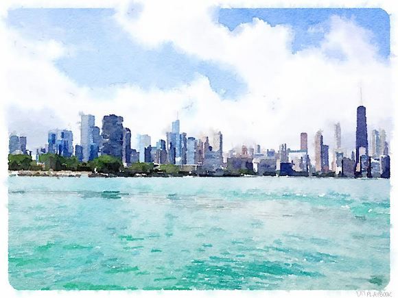 580x435 Chicago Skyline Watercolor - Chicago Watercolor