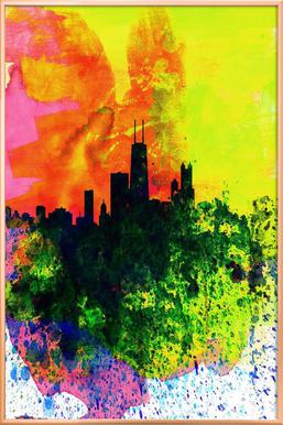 257x386 Chicago Watercolor Skyline As Poster In Aluminium Frame Juniqe - Chicago Watercolor
